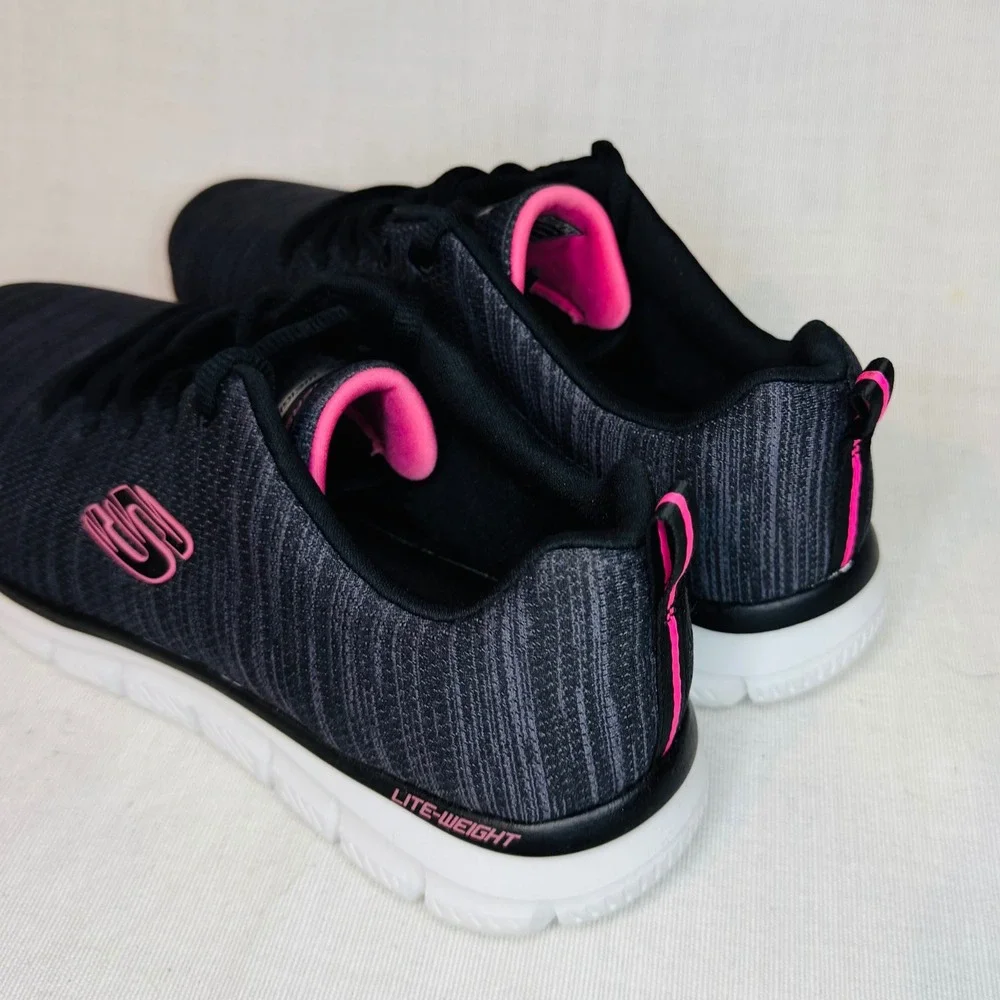 Skechers Lite-Weight Memory Foam Sneakers Charcoal Pink Grey Athletic Shoes